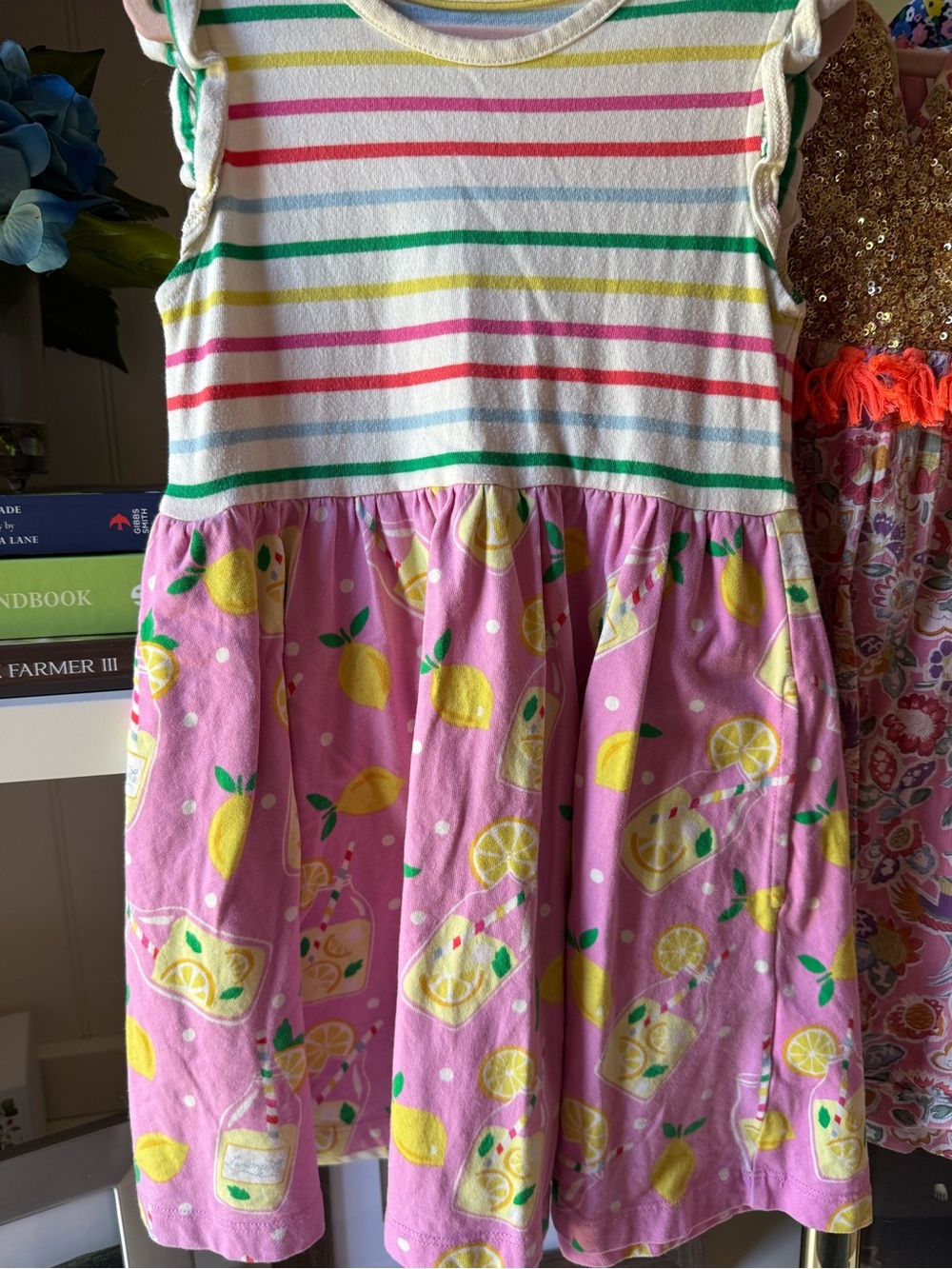 Mini Boden Pink Lemon & Stripe Cotton Dress